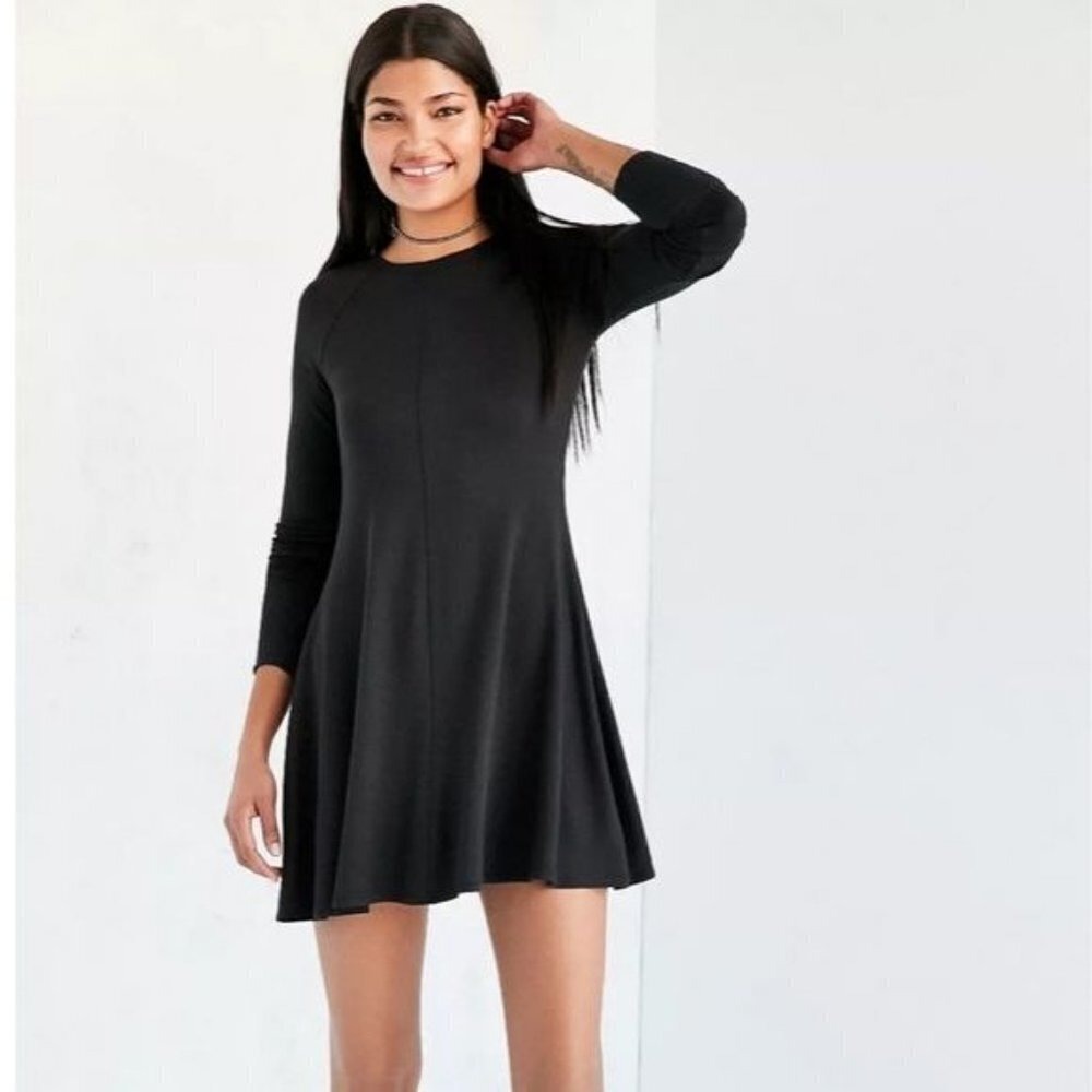 BDG Outfield Black Long Sleeve Fit Flare Mini Dress Size S - Picture 1 of 13